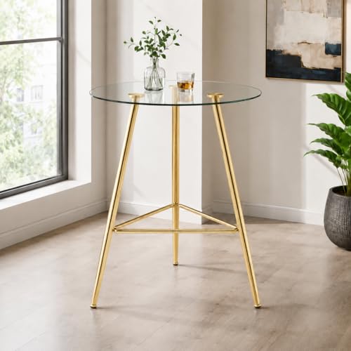 CASAXOHI Round Glass Bar Table with Tempered Glass Top
