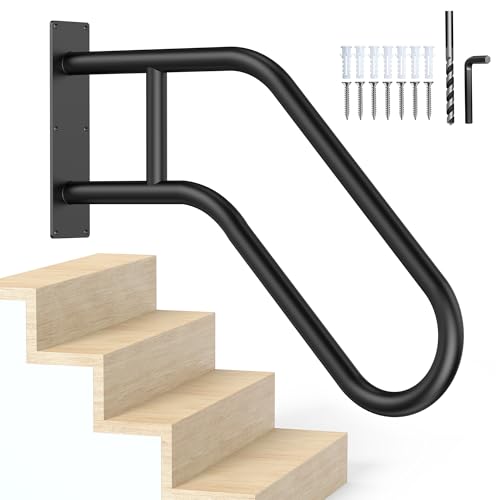 Handrails for Outdoor Steps,Stair Railing Indoor1-3 Step,Porch Railing & Deck Hand Rail Wall MountStair Hand Grab Bars,U-Shaped Safety Handrailsfor Kids, Elderly, Pregnant Women, Disabled