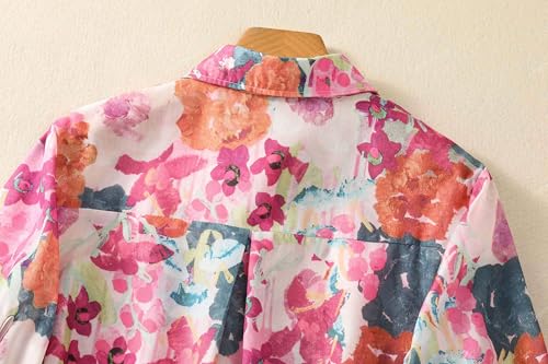 Image of Gufrina Women Mustard Multicolor Floral Print Button-Down Shirt with Elbow Sleeves and Collar Neck in Soft Breathable Fabric Ideal for Casual wear and Relaxed Styling