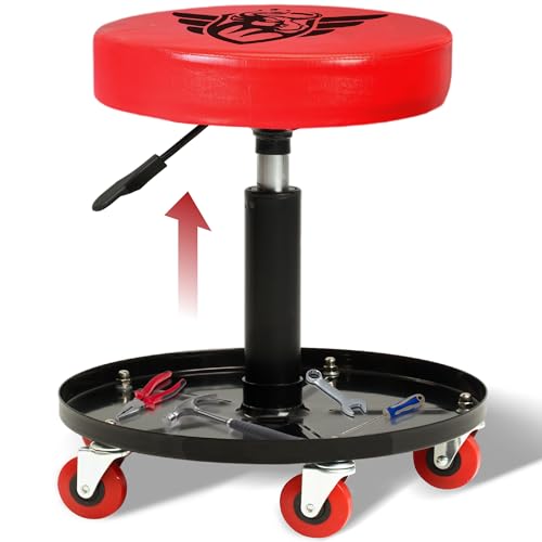 BullsArmor - BullsArmor V2 Mechanic Rolling Stool - ArmorFlex Cushion Technology - Heavy Duty Adjustable Height Pneumatic Garage Shop Seat 17.7"-23.6" Tool Tray 300 LBS Capacity Automotive Workshop Chair Creeper