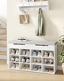 Hzuaneri Shoe Storage Bench with Padded Seat, Shoe Rack Bench with 12 Compartments, Hidden Storage, Adjustable Shelves, Shoes Cabinet with Cushion for Living Room, Hallway, White SB53503GY - Image 2