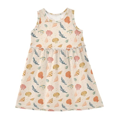 Girls and Toddlers'Sleeveless Cartoon Retro Ocean Seashell Summer Casual Dresses for Home Party Beach 2-8 Years