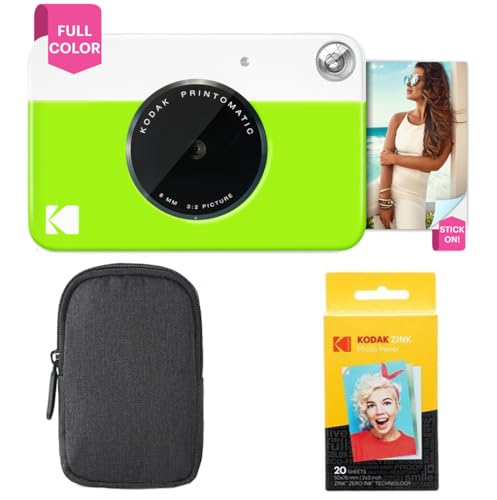 Kodak Printomatic Full-Color Instant Print Camera Starter Bundle + Carrying Case + Zink 20pk Photo Paper - Colorful Photos On 2x3 Sticky-Back Paper - Fun Gift...