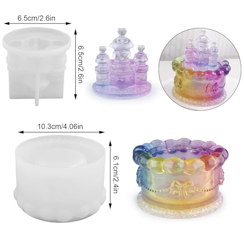 Voaesdk Storage Box Resin Mold with Lid, Cake Shaped Jar Silicone Mold, Cake Castle Resin Jar Mold for Epoxy Resin, DIY Jewelry Trinket Candy Container Candle Holder Home Decor Organizer Gift