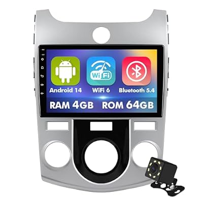 4+64GB 9 Inch Touchscreen Android 14 Car Radio Stereo for Kia Forte Cerato K3 2009-2013 (Manual AC) with CarPlay/Android Auto Car Radio,Support WiFi 6,Bluetooth 5.4,Backup Camera,SWC