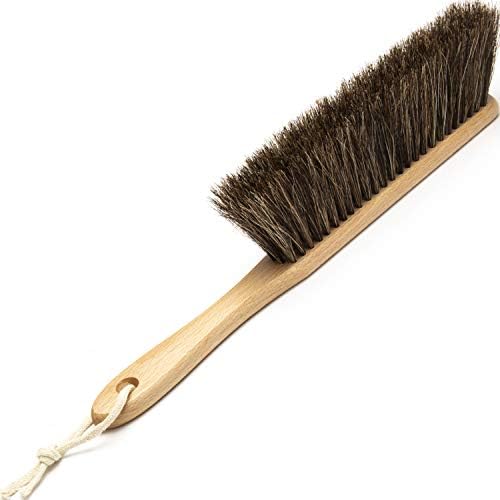 Horsehair Counter Duster with Wooden Handle - Dustpan Hand Broom Bench Brush for Cleaning Counter/Bed/Draft/Garden/Car/Clothes