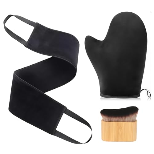 Yamobi 3 Pack Juego de Guantes Autobronceadores con Aplicador para Espalda y Pincel para Piernas (Negro)