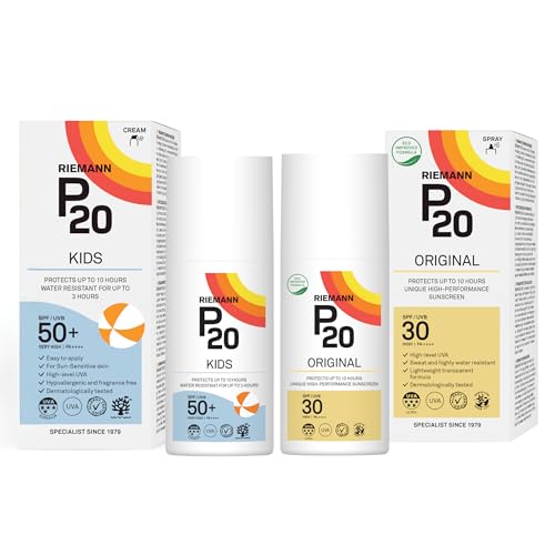 RIEMANN P20 Sun Cream For Kids SPF50+ 200ml + P20 Original SPF30 Spray 200ml, Advanced Sunscreen Protection High Performance, Triple Protection + Sweat Resistance, Durable Protects up to 10 Hours
