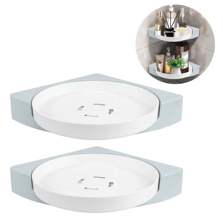 Qivine Corner Shower Caddy 360 Rotate Shower Organizer Turntable Corner Shower Shelf Wall Mounted Bathroom Lazy Susan Organizer