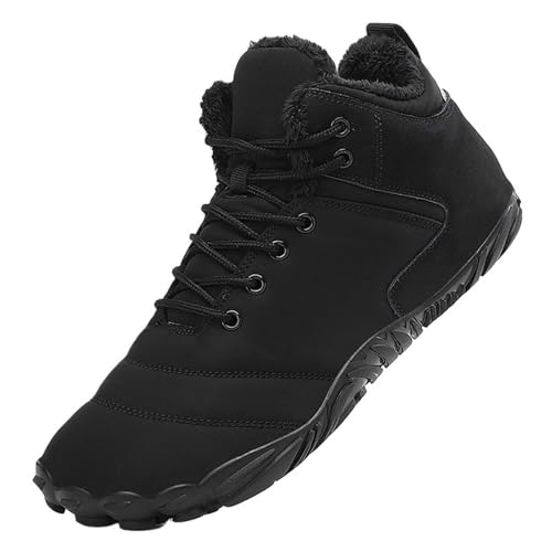 Barefoot Shoes, Non-Slip Waterproof Outdoor Running Boots, Winter Wide-Toe Barefoot Hiking Snow Boots(Black,8 UK)