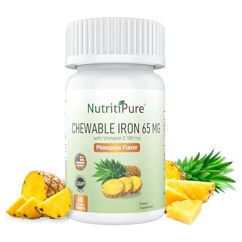 NutritiPure Chewable Iron Carbonyl 65 mg with Vitamin C 180 mg (for Women/Men) - Tablet in Pineapple Flavor 60 Count (1) Cover
