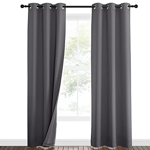 NICETOWN Noise Insulation Curtain Panels, Pair of Energy Smart & 100% Blackout Echo of Sounds Reducing Drapes for Dining Room Window, Thermal Guest Room Lined Window Dressing(Gray, 34 x 84 inch) - Image 2