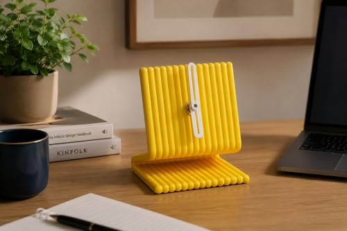 Image of CORAL TREE Modern Bent Chair Style Table Clock | Premium Decorative Desk Clock | Silent Analog Table Clock | Contemporary Home & Office Decor | Yellow