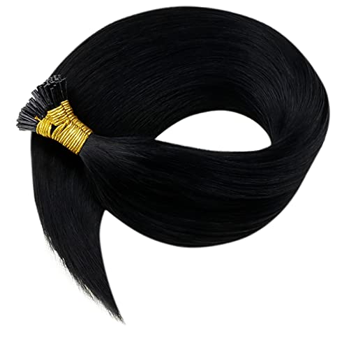 LaaVoo Seamless Pre Bonded I Tips Human Hair Straight Cold Fusion Stick Tips Hair Extensions Black I Tip Real Hair Extensions Natural Itips Black Hair Extensions Fusion 50s 1g/s 18”