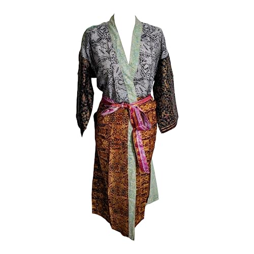 Kimono indien long veste fluide fait main femme soie synthétique 125 cm