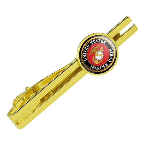 GRAPHICS & MORE Marines USMC Emblem Black Yellow Red Officially Licensed Round Tie Bar Clip Clasp Tack Gold Color Plated