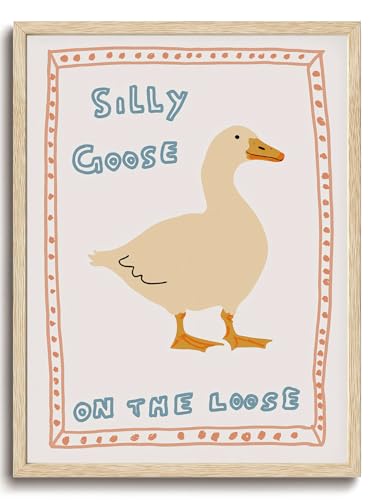 KISSFOX OAK Wood Framed Wall Art Silly Goose Wall Decor