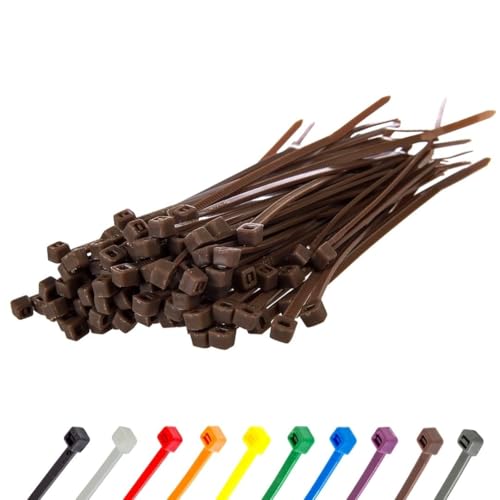 Image of GTSE 4 Inch Brown Zip Ties, 100 Pack, 18lb Strength, UV Resistant Nylon Small Cable Ties, Self-Locking 4 inch Tie Wraps