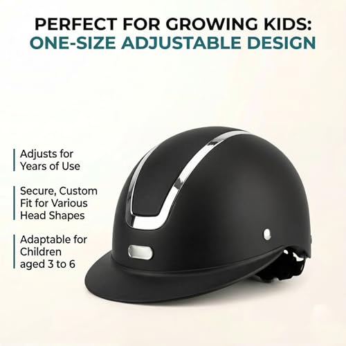 Casco para montar a caballo para niños con ajuste de 48-52 cm negro mate 5