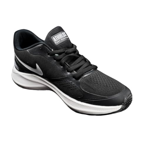 Image of Athletic Running Shoes, Breathable Mesh, Black and White, Cushioned Sole
