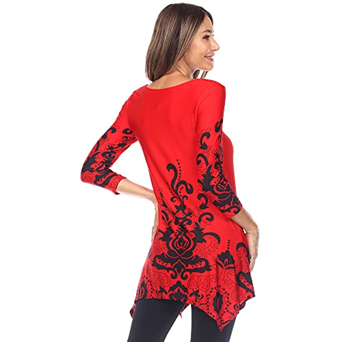 White Mark Women's ''Yanette'' Paisley Floral Print Tunic Top (Red & Black, Large)3