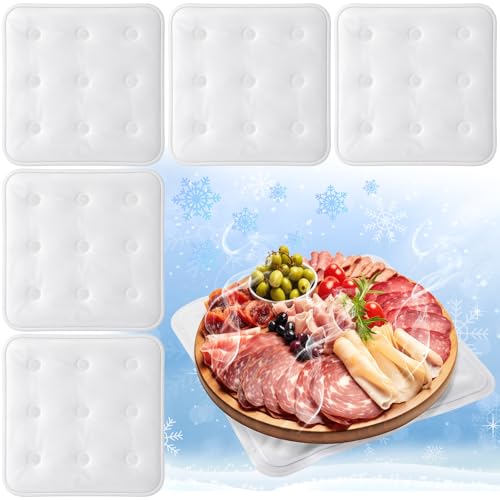 Image of LemonRoad 6 Pcs Cooling Mat for Food Buffet Table, 9 x 9 Inches Reusable Freezable Ice Mat Cooling Serving Pads Chilled Serving Tray Charcuterie Cold Platter for Cheese, Veggie, Parties & Picnics