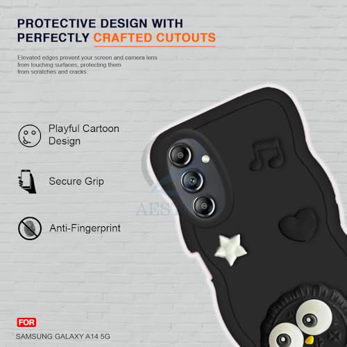 Image of AESTMO Back Case Cover for Samsung Galaxy A14 5G | 3D Cute Fun Cartoon Characters | Anti Slip Grip Cute Wave Curly Frame Shape | Full Body Protection Back Cover for Samsung Galaxy A14 5G (Black)