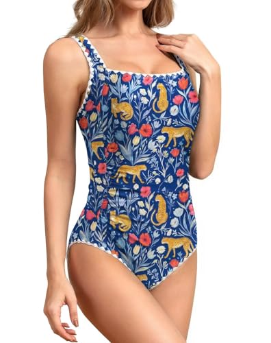 Image of Upopby Women's Vintage Padded Push up One Piece Swimsuits Tummy Control Bathing Suits Plus Size Swimwear
