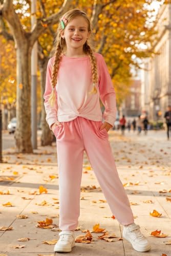 Image of Arshiner Girls 2 Piece Outfits Fashion Twist Front Tracksuit Long Sleeve Pullover Sweatshirt Sweatpants Jogger set Sweatsuit