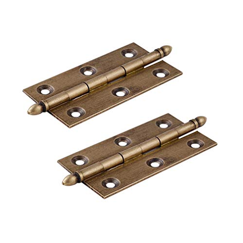 Tiazza 2Pcs 3"/75Mm Antique Pure Brass Hinges Furniture Cabinet Drawer Door Crown Head Square Hinges (Antique Bronze) #TOP1