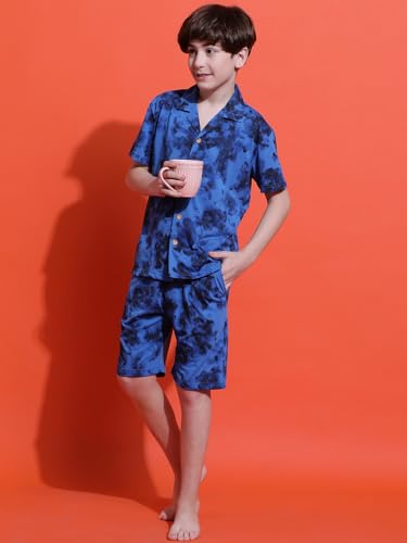 Image of Li'l Tomatoes Boys 100% Cotton Night Suit | Summer Printed Shirt & Shorts Set | Soft & Breathable Sleepwear | 9-16 Years