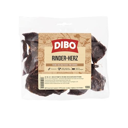 DIBO Rinder-Herz, entfettet, 100g-Beutel, der kleine Naturkau-Snack oder Leckerli für Zwischendurch, Hundefutter, Qualitätskauartikel ohne Chemie