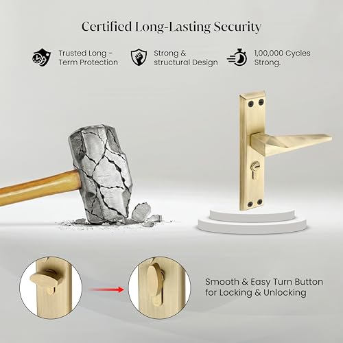 Image of LAPO Mortise Door Lock for Home Main Door & Bedroom with Handle | Left-Right Fit 30-50mm Door Home Office Hotel | 3 Brass Keys | Heavy-Duty 60mm Cylinder | 45x45mm Body | Antique Finish | CY-136