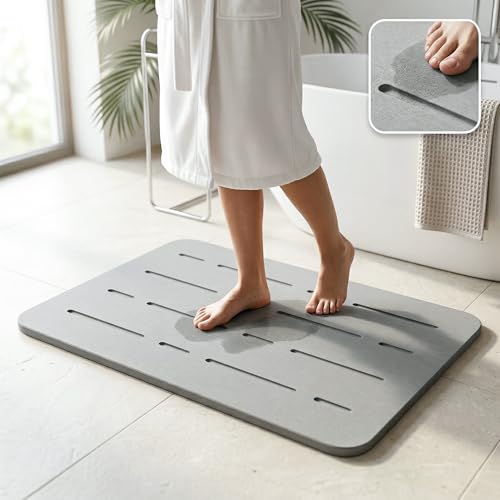 CLAPONE Stone Mat for Bathroom artment Stone Bath mat Bathroom mat Water Absorbing Bath mat Quick Dry diatomaceous Earth Shower mat Quick-Drying Floor footmats for bathrooms (Lining 60 X 40 CM)