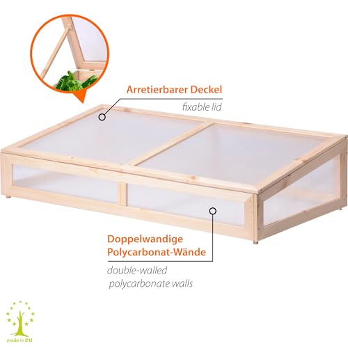 dobar® 58402FSC Frühbeet-Aufsatz | Anzucht Aufsatz für Hochbeete oder Gartenboden | Anzuchtkasten Massivholz | Frühbeet-Kasten für Gemüse/Salate/Beeren | Gewächshaus | 128 x 67 x 31,5 cm | Natur