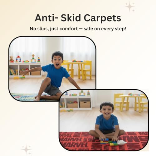 Image of Athom Living Red Marvel Runner Carpet 2x4.5 Ft, Soft Printed Mat with Anti-Skid Backing, Durable Washable Runner for Kids Bedroom, Play Area & Playroom Decor