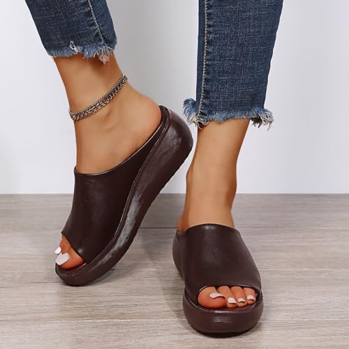 Orthopedic Sandals Summer Comfortable Orthotic Slip-On Leather Wedges High Heel Slides Open Toe Dressy Platform Arch Support Slip Soft Fashion Muffin Slippers Fishmouth Casual Outdoor Sandal4