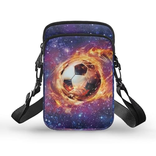 HUGS IDEA Fire Soccer Ball Print Mini Messenger Bag Small Crossbody Purse with Adjustable Straps for Men Boys Lightweight Purse