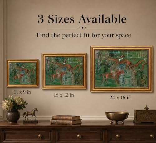 Image of Gold Framed 3D Textured Wall Art, Vintage Horse Racing Day Canvas Prints, Classic Abstract Equestrian Race Pictures Decor, English Country Jockey Gallery Artwork for Living Room Office Study 9x11in