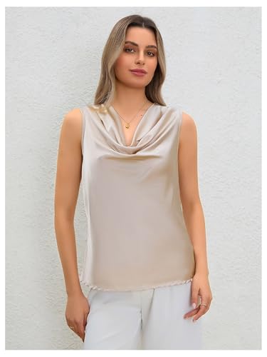 MakeMeChic Women's Satin Silk Tank Tops Cowl Neck Sleeveless Camisole Tops Dressy Shirts3