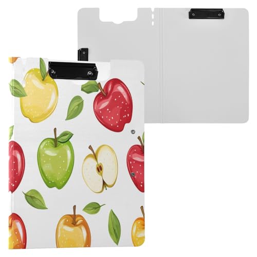 JUMBEAR Portapapeles de manzanas coloridas A4 con clips dobles, tablero plegable con tapa, organizador personal ligero adecuado para hospitales, oficina, escuela, negocios, suministros de aula