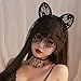 AsggBah 1pack Black Lace Cat Ears Masquerade Mask Half-faced Lace Cover for Halloween Christmas Carnival Party Costume Women Girls (Headband)