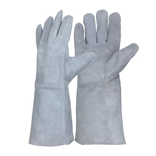 Image of Cxqunzon Leather MIG Welding Gloves with Reinforced Palm, Kevlar Stitching, Heat Fire Resistant for Welding/Grilling/BBQ (Gray-100% Leather)