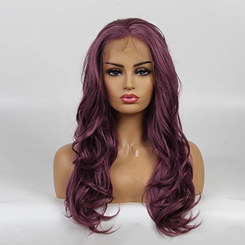 Life Diaries purple Color Top Grade Nature wave High Density Heat Resistant Fiber Bleached Knot Large Part Space Glueless Synthetic Lace Front Wig For Women 24 Inch