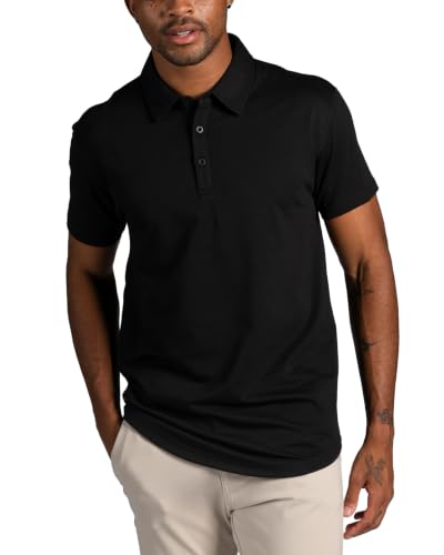 BYLT Mens Drop-Cut Polo Men's Shirt – Collared Casual Shirt for Men, Drop Cut, Relaxed – Soft Polyester, Cotton, and Spandex Blend – Moisture Wicking, Wrinkle Resistant, Stretch Fit, L, Black