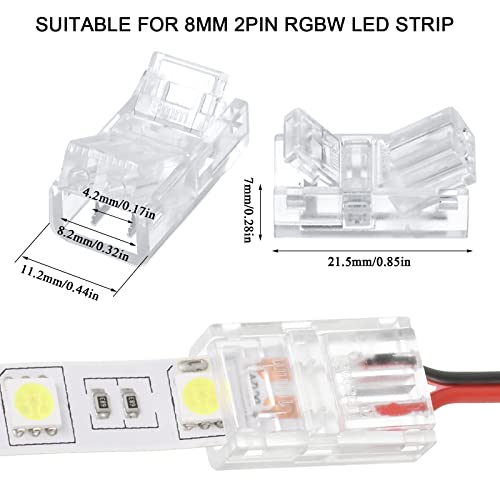 Image of 10 Packs Solderless LED Strip Connector Transparent Track Lighting Connectors Wire Strip Lights 16.4 ft Extension Cable Wire Cord for LED Light Speaker Electrical System(Chic Style, 2 Pin, 8 mm)