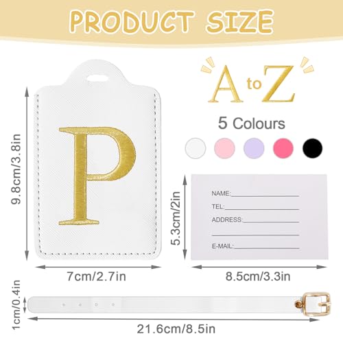 Image of Initial Letter Luggage Tags for Suitcases, Personalized Embroidered Letter Luggage Bag Suitcase Identifier Name Tag, Cute PU Leather Travel Luggage Tags, Bag Tags for Luggage Handbags(White P)