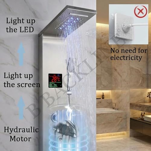 Image of Shower Panels For Bathroom 7 in 1 Multifunction With 5 Function Hand Shower, SS304 Grade, Shower System With LED Rainfall Shower, Hot & Cold Water Adjustable, Massage Spray & Water Spout