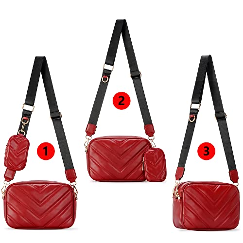 Image of Herald Chevron Quilted Small Crossbody Bag with Coin Purse Pouch, Women Square Camera Side Shoulder 2 Size Handbags (Red)