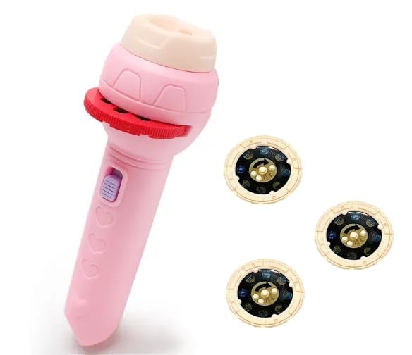 Pink Flashlight Projector Toy with 3 Story Slide Projections for Kids (Pink)
